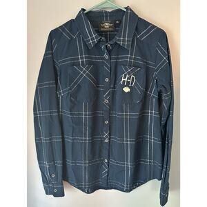 Harley-Davidson Women Windowpane Metallic Long Sleeve Button Down Shirt  Medium